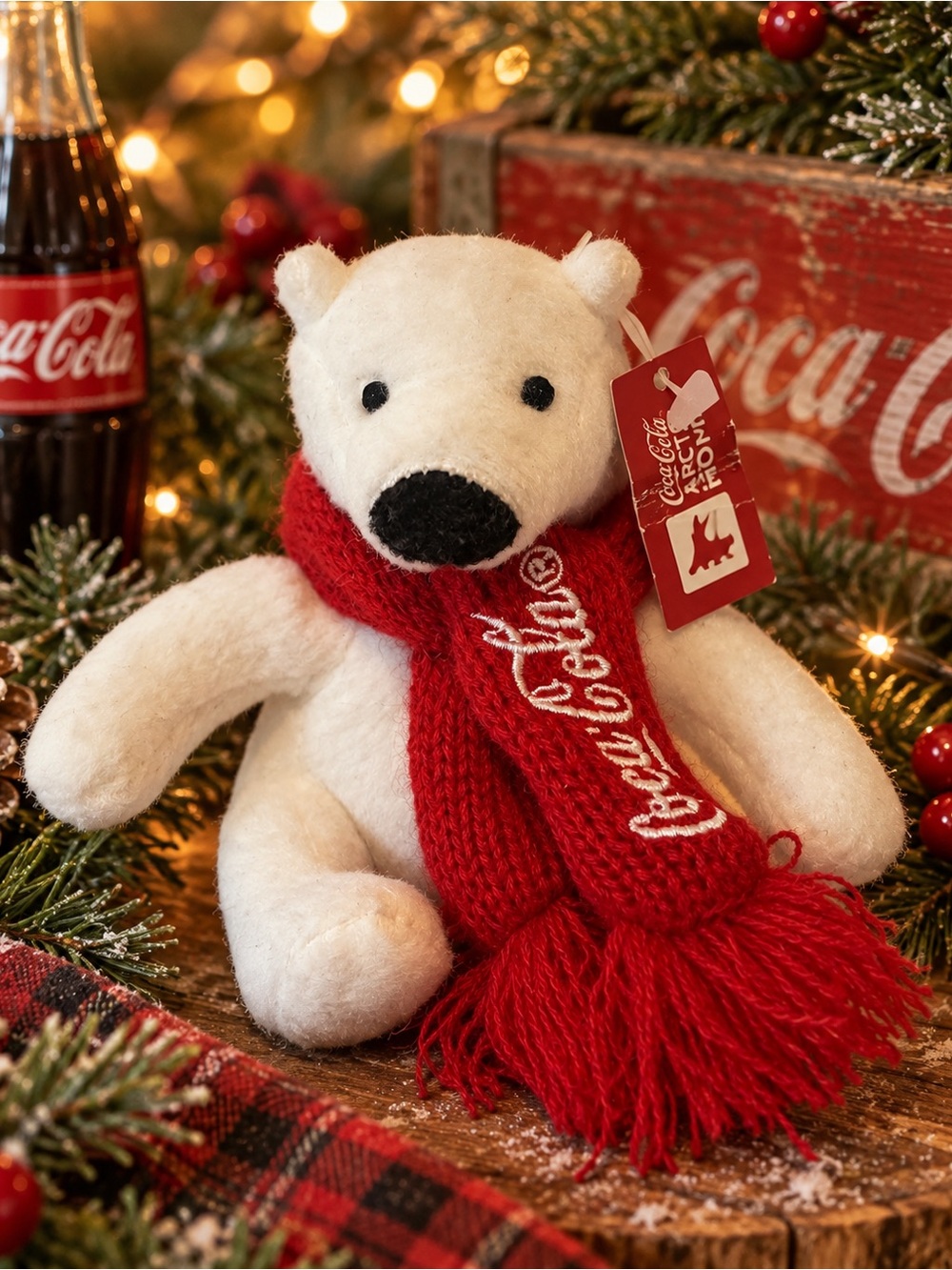 2011 Coca Cola Arctic Home Polar Bear Plush Red Scarf 5” Coke